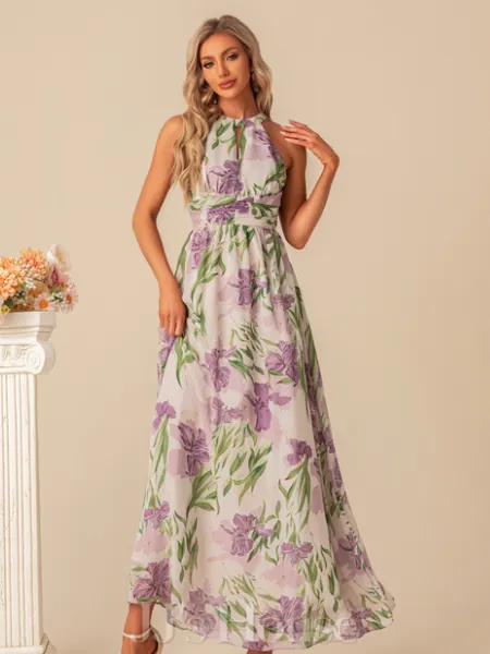 Rosana A Line Halter Chiffon Dress